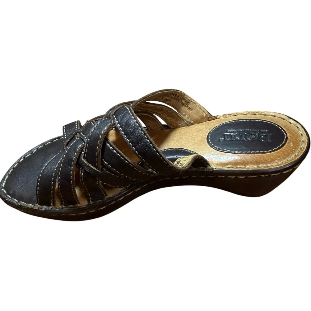 Born Brown Leather‎ Woven Strap Open Toe Slide Sandals - Women's 8 All Day Wear